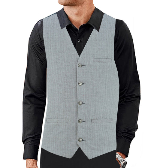 Men Herringbone Wool Blend Tweed Vest Premium Grey Waistcoat Suit Vest V Neck Slim Fit Waistcoat/USA