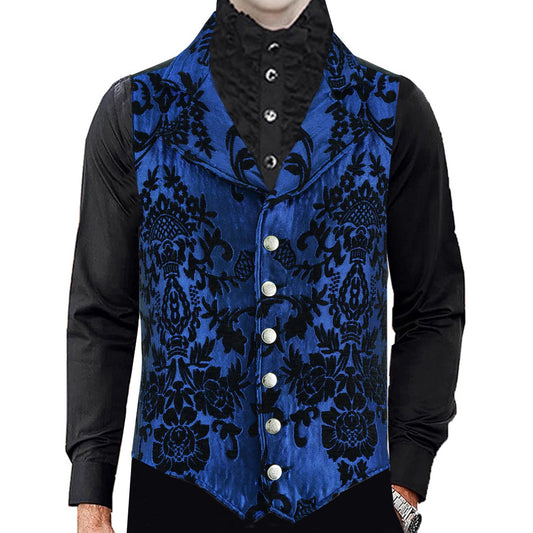 VICTORIAN GENTLEMAN'S ARISTOCRAT VEST TAPESTRY STYLISH CASUAL VEST BLUE