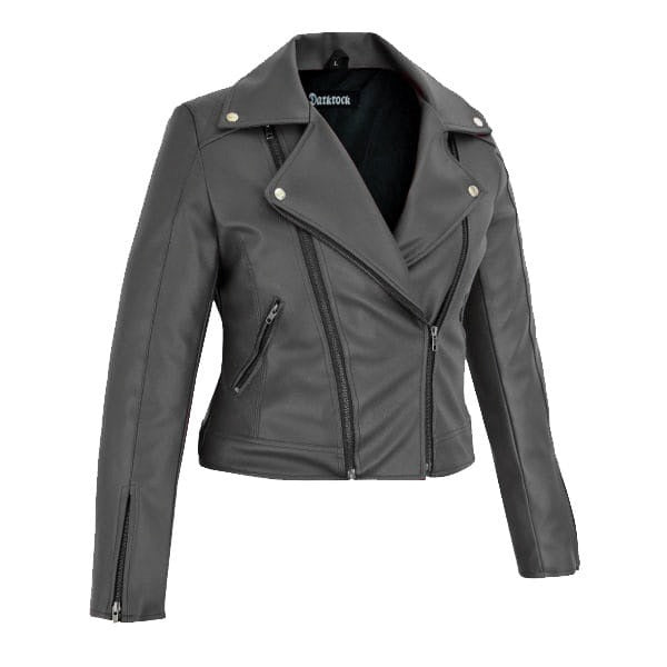 DarkRock Women's Black Slim Fit Biker Style Moto Faux Leather Jacket (2)