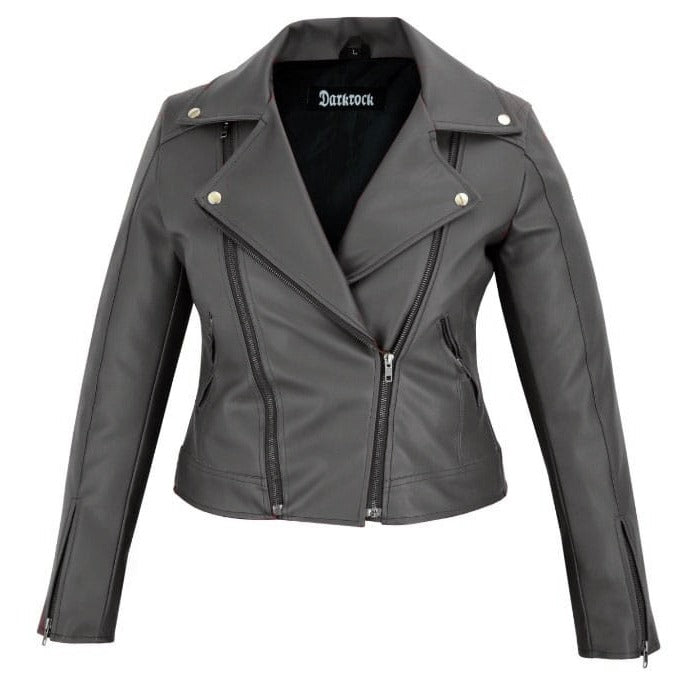 DarkRock Women's Black Slim Fit Biker Style Moto Faux Leather Jacket (3)