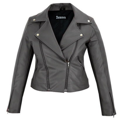 DarkRock Women's Black Slim Fit Biker Style Moto Faux Leather Jacket (3)