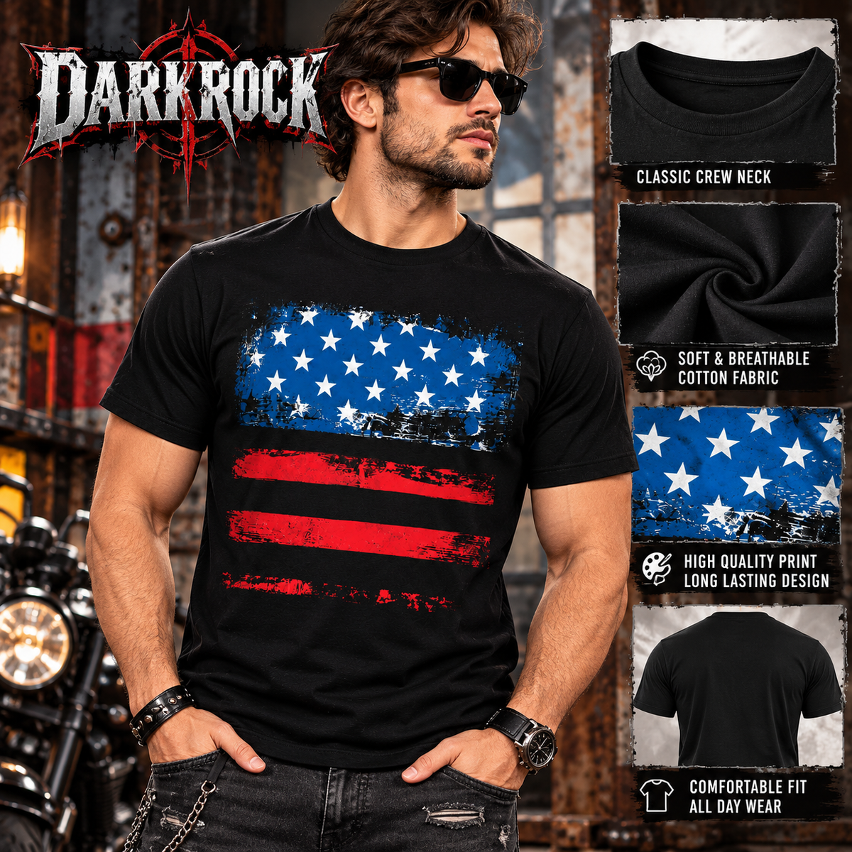 Men’s USA Flag Graphic T-Shirt Patriotic Cotton Crewneck Tee