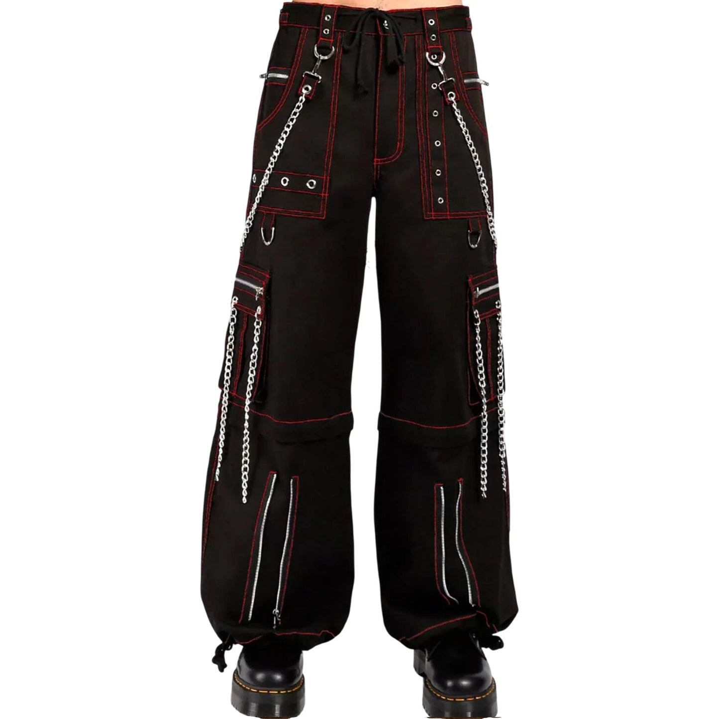 Men's Electro Bondage Gothic Red Stitch Rave Gothic Cyber Chain Goth Jeans Punk Rock Pants/USA