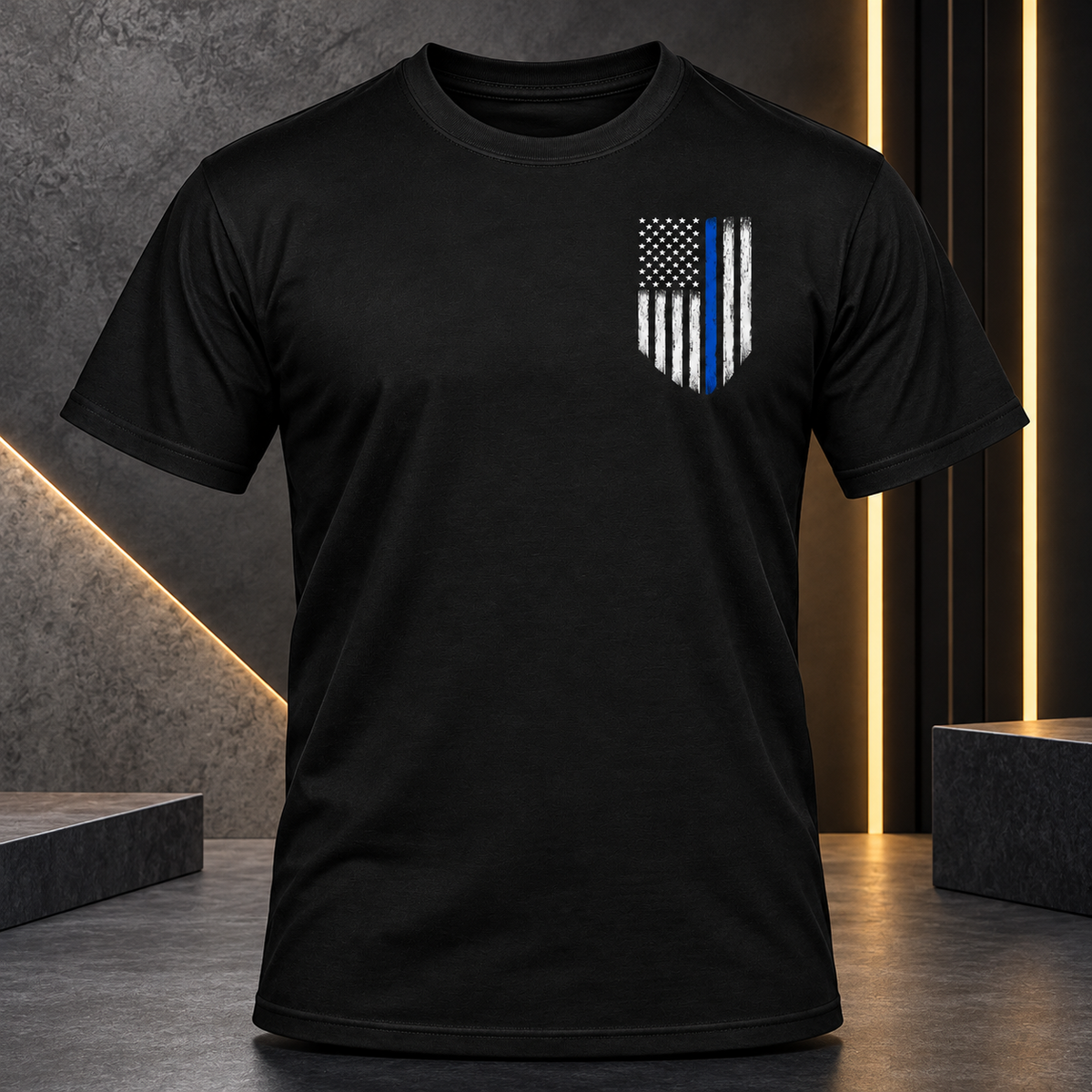 Thin Blue Line Flag Shirt for Men's Distressed American Flag Graphic Tee