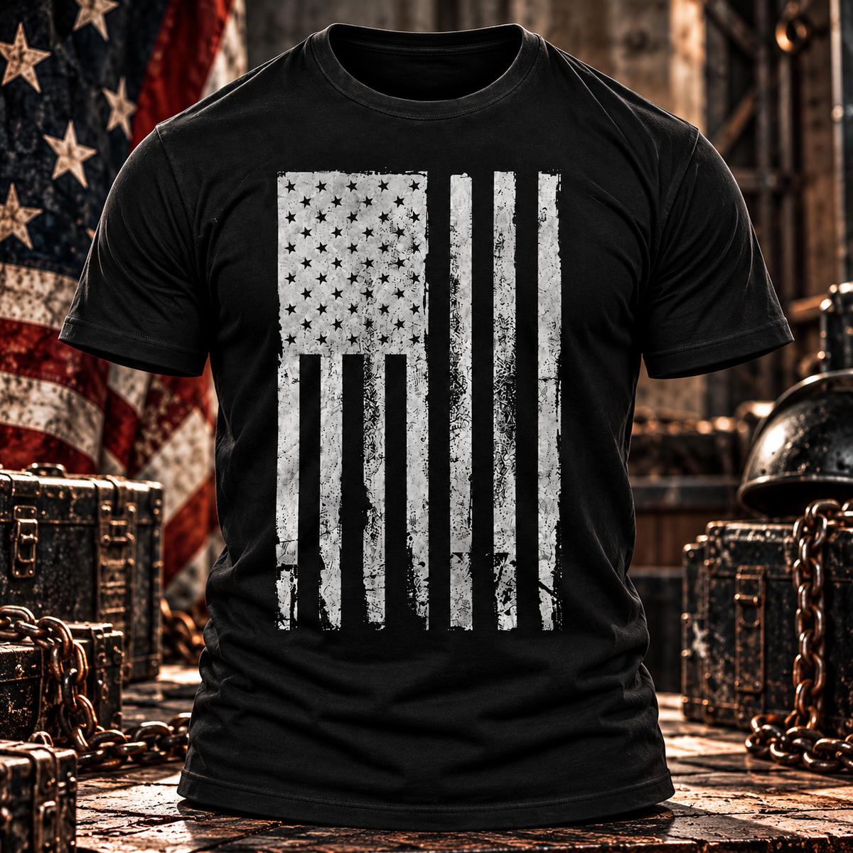 America Patriotic Flag Men’s Shirt Black 100% Cotton Graphic Tee