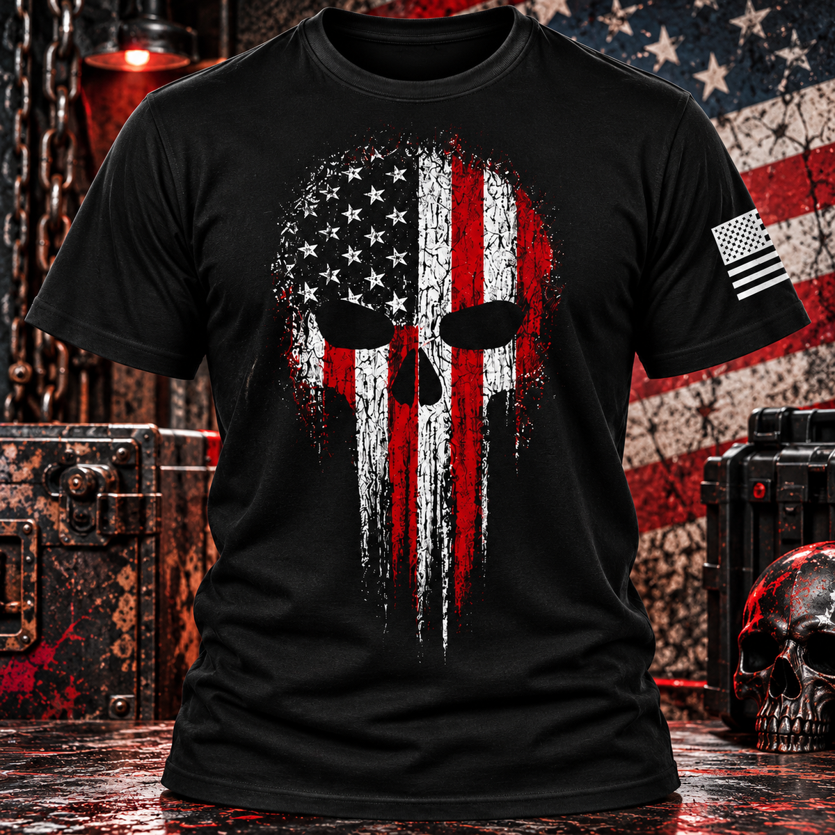 USA Military American Skull Flag Patriotic Men’s T-Shirt