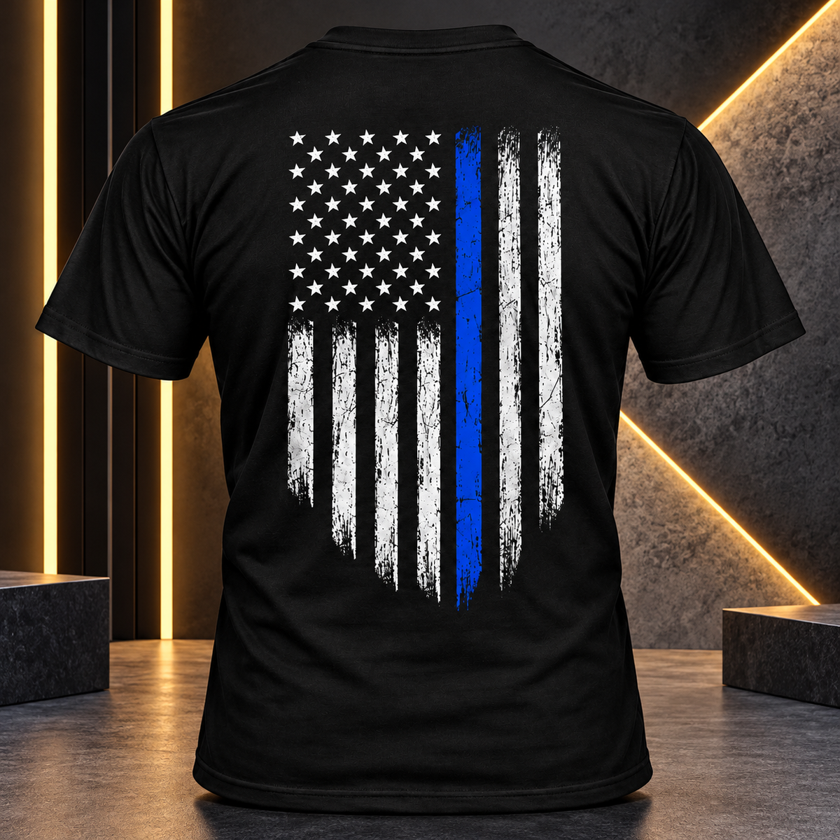 Thin Blue Line Flag Shirt for Men's Distressed American Flag Graphic Tee