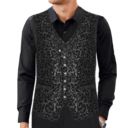 Men's Gothic Waistcoat Vest Black Paisley Velvet Steampunk Regency/Victorian Suit Vest Steampunk