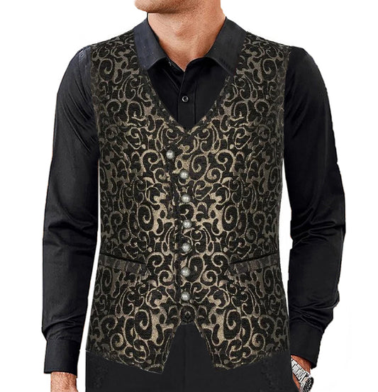 Men's Gothic Waistcoat Vest Gold Paisley Velvet Steampunk Regency/Victorian Suit Vest Steampunk