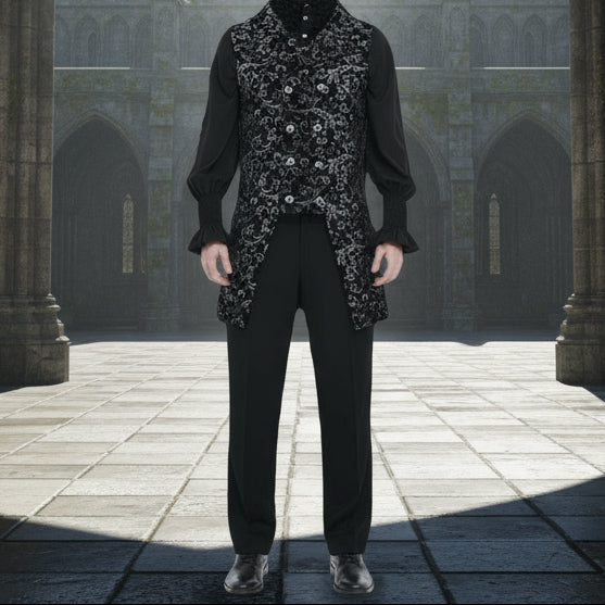 Men's Double Breasted GOVERNOR Silver Vest Waistcoat Silver Brocade Gothic Steampunk