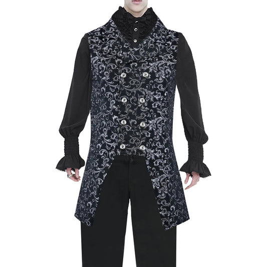 Men's Double Breasted GOVERNOR Silver Vest Waistcoat Silver Brocade Gothic Steampunk
