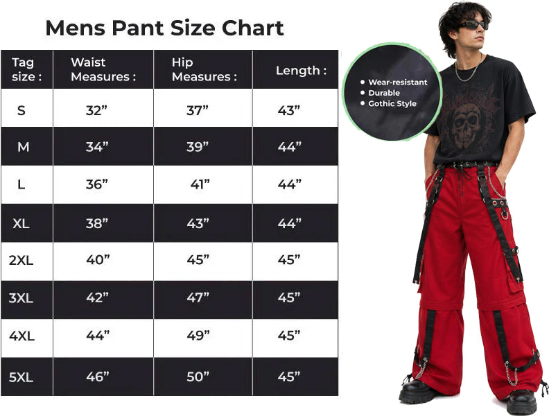 Gothic Men's Gothic Handmade Red Trouser Red Threads Black Straps Punk Rock Metal Chain Cyber/USA
