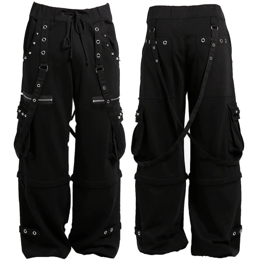 Men's Black Gothic Punk Pants W/Straps Fleece Trip Pants /Alternative Wears