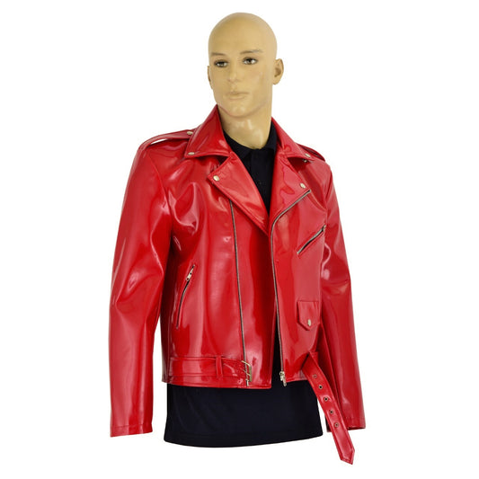 Gothic Moto Red Vinyl PVC Motorcycle Jacket Punk Fetish EMO Biker Jacket (3)
