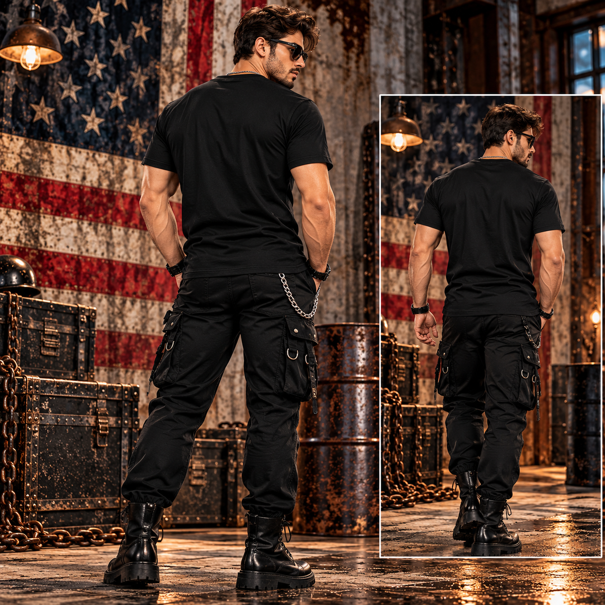 America Patriotic Flag Men’s Shirt Black 100% Cotton Graphic Tee