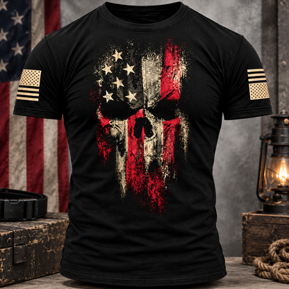 Men’s American Reaper T-Shirt Black Skull Flag Graphic Tee