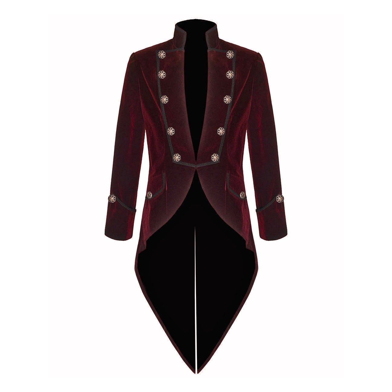 Men's Handmade Steampunk Tailcoat Jacket Red And Black Velvet Goth VTG Victorian