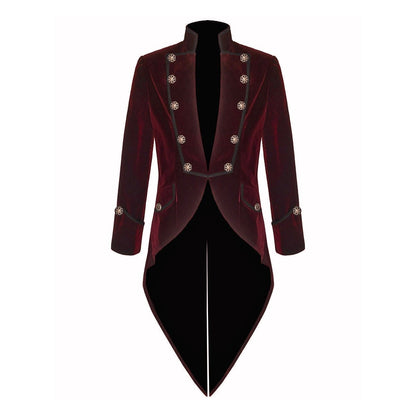 Men's Handmade Steampunk Tailcoat Jacket Red And Black Velvet Goth VTG Victorian