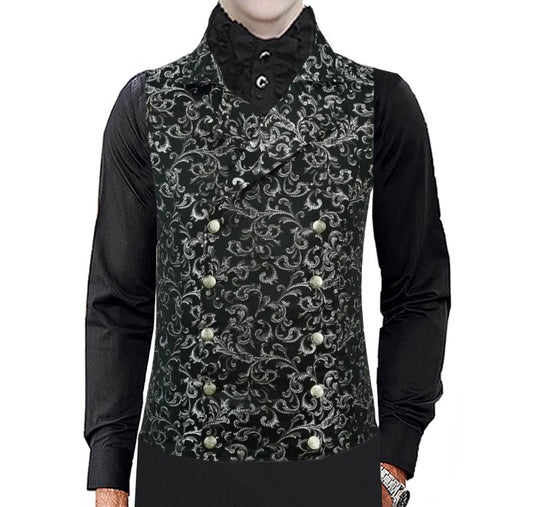 Men's Steampunk Double-Breasted Waistcoat Silver Vest Gothic Western-Reenactment USA