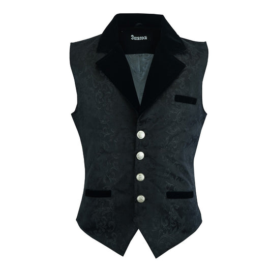 PREMIUM RENAISSANCE MEN'S WAISTCOAT BLACK BROCADE ARISTOCRAT VEST