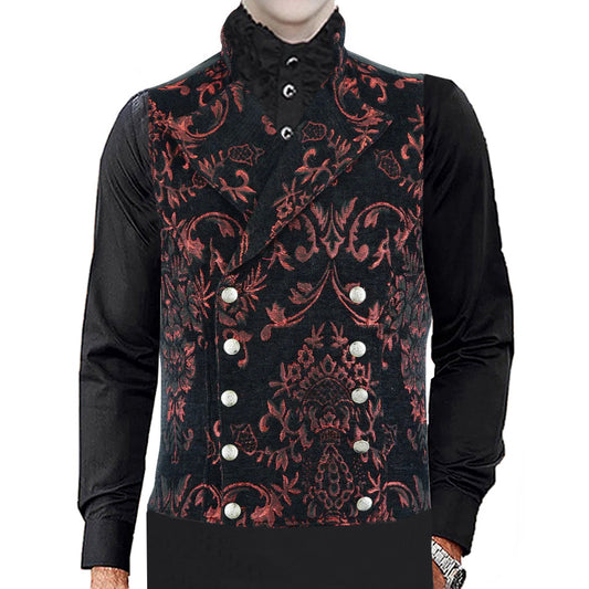 Men's Victorian Gentleman's Aristocrat Vest Tapestry/Stylish Casual Vest Red/Black