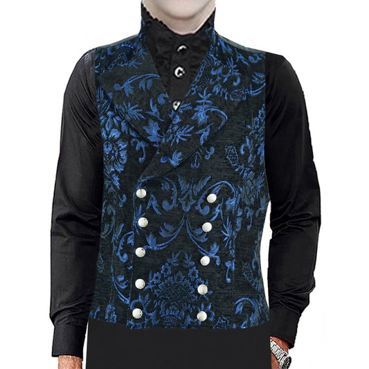 Men's Victorian Gentleman's Aristocrat Vest Tapestry/Stylish Casual Vest Blue/Black