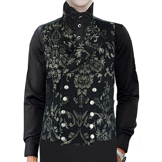 Men's Victorian Gentleman's Aristocrat Vest Tapestry/Stylish Casual Vest Gold / Black