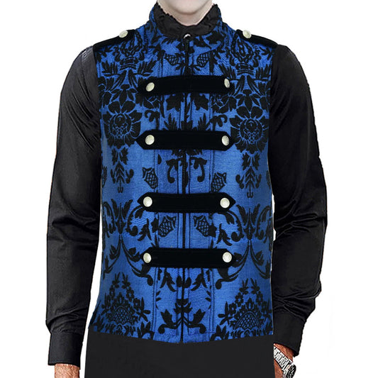 Dark Rock Blue Vest Gothic Jacket Military Uniform Rock Band Vest Goth Steampunk