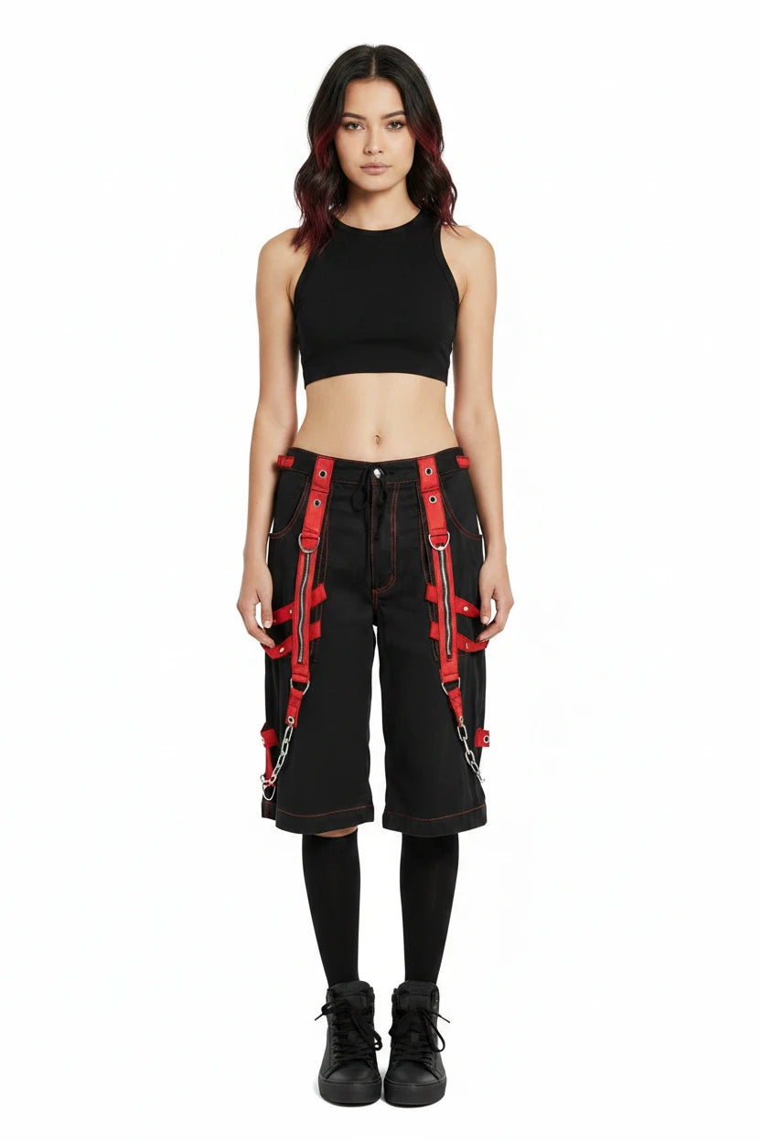 Mens Extreme Bondage Red Skater Gothic Punk Rocker Cyber Steampunk Biker Shorts