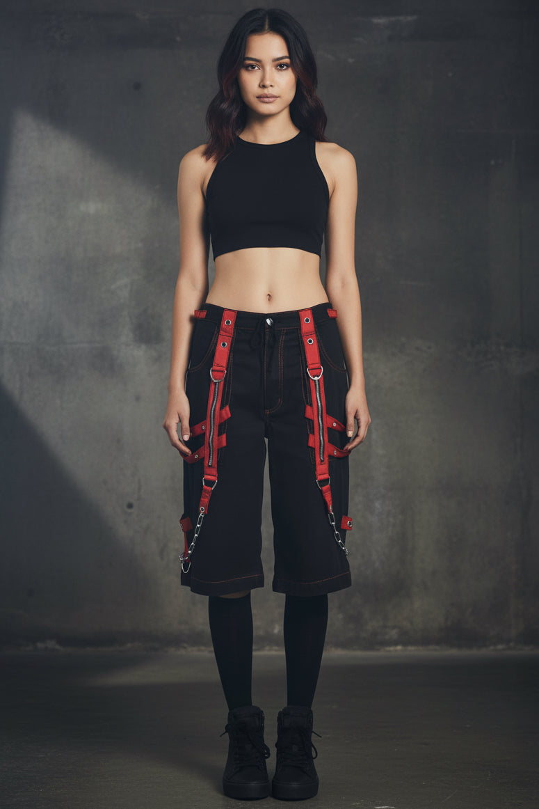 Mens Extreme Bondage Red Skater Gothic Punk Rocker Cyber Steampunk Biker Shorts