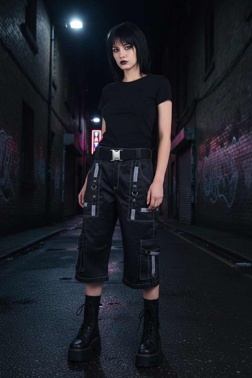 Gothic Bondage Reflective Men Short Alternative Punk Rock Emo Shorts