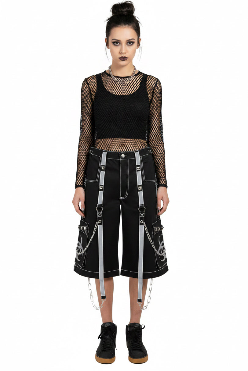 Prime Quality Mens Gothic Bondage Reflective Street Walker Short Alternative Punk Rock Emo Shorts