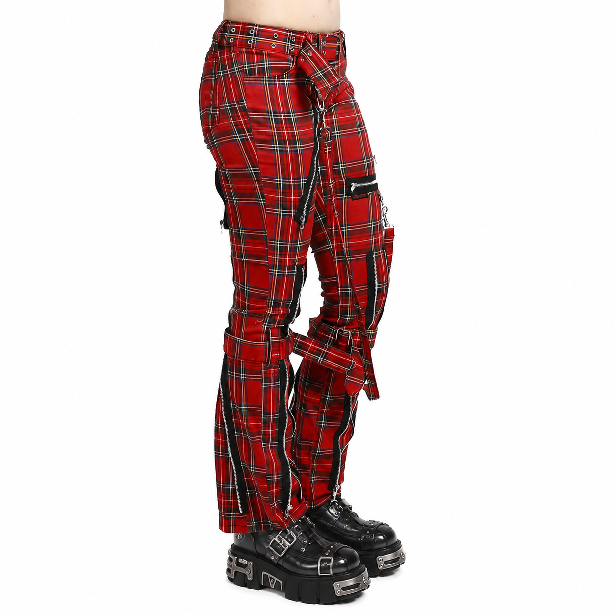 Women’s Gothic Red Plaid Bondage Pants Slim Fit Punk Trousers