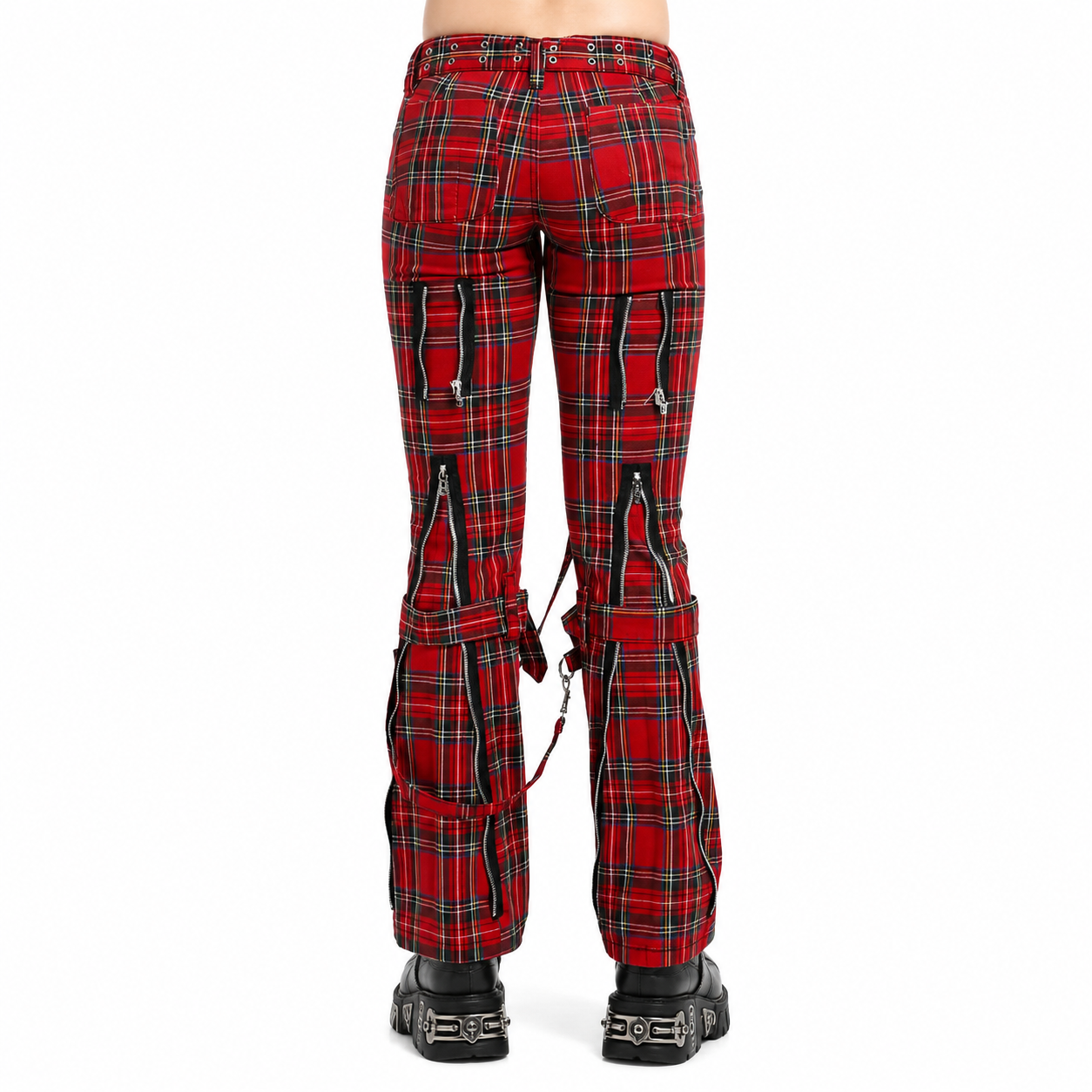Women’s Gothic Red Plaid Bondage Pants Slim Fit Punk Trousers