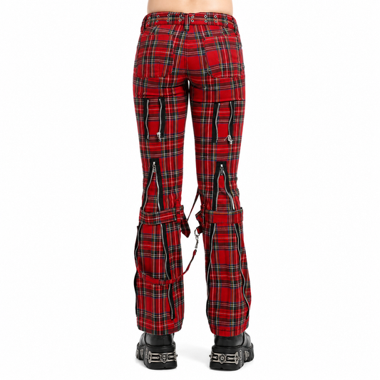 Women’s Gothic Red Plaid Bondage Pants Slim Fit Punk Trousers