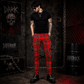 Gothic Bondage Red Plaid Men Pant Alternative Punk Rebel Rock Emo Trouser Pant