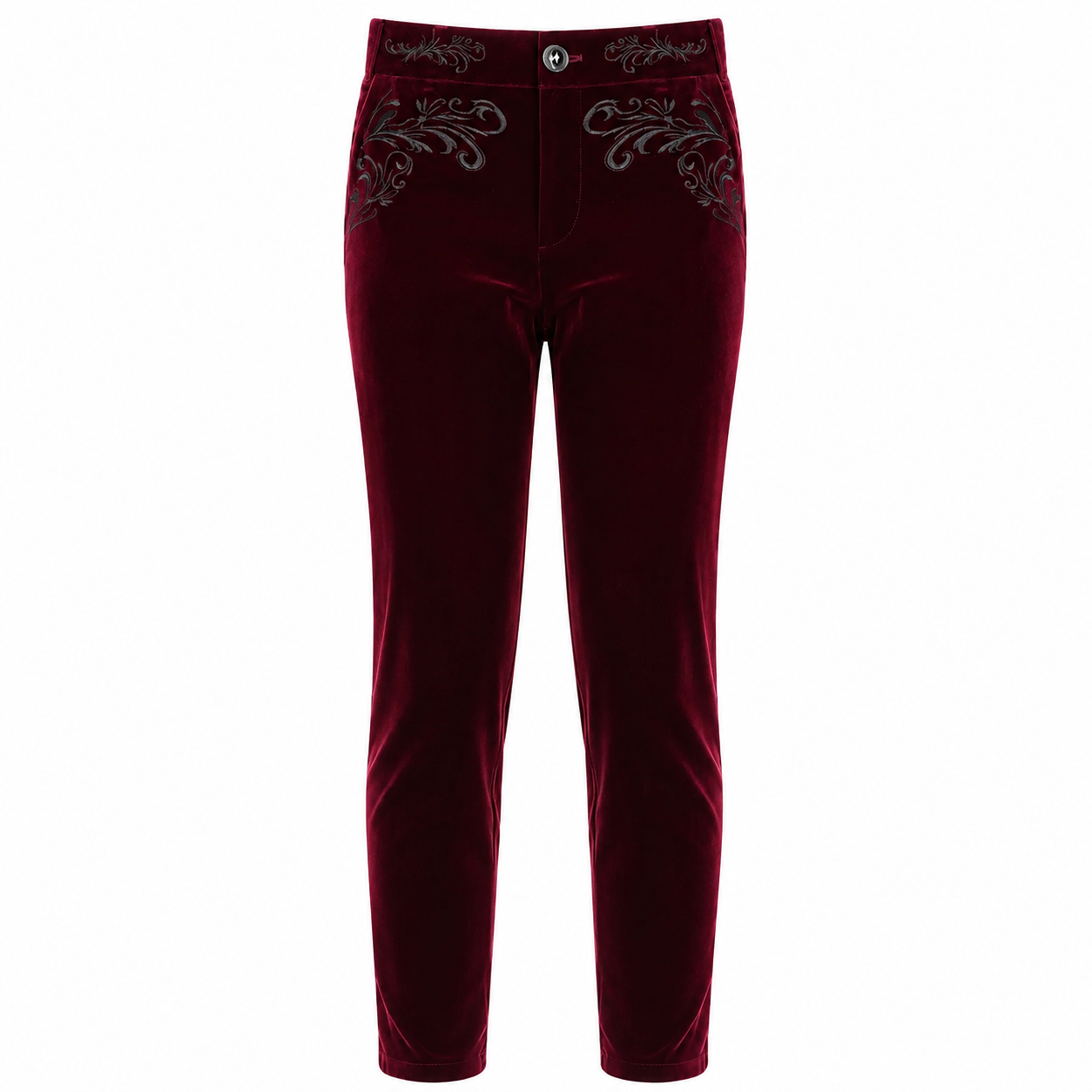 Men's Red Velvet Embroidery Gothic Regency Dress Pants /Velvet Pant