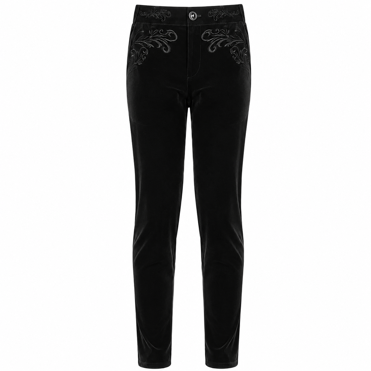 Men's Black Velvet Embroidery Gothic Regency Dress Pants /Velvet Pant