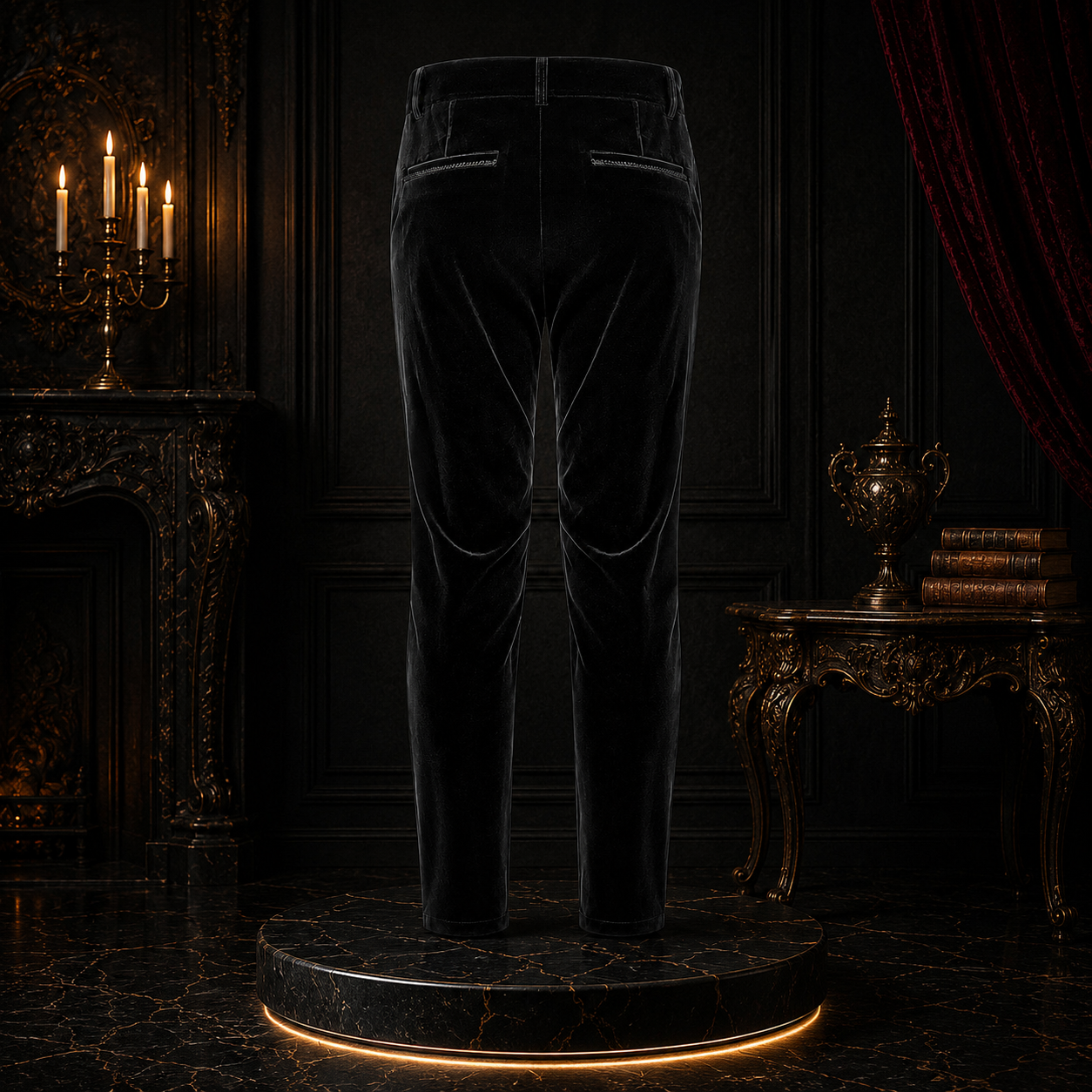 Men's Black Velvet Embroidery Gothic Regency Dress Pants /Velvet Pant