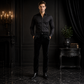 Men's Black Velvet Embroidery Gothic Regency Dress Pants /Velvet Pant
