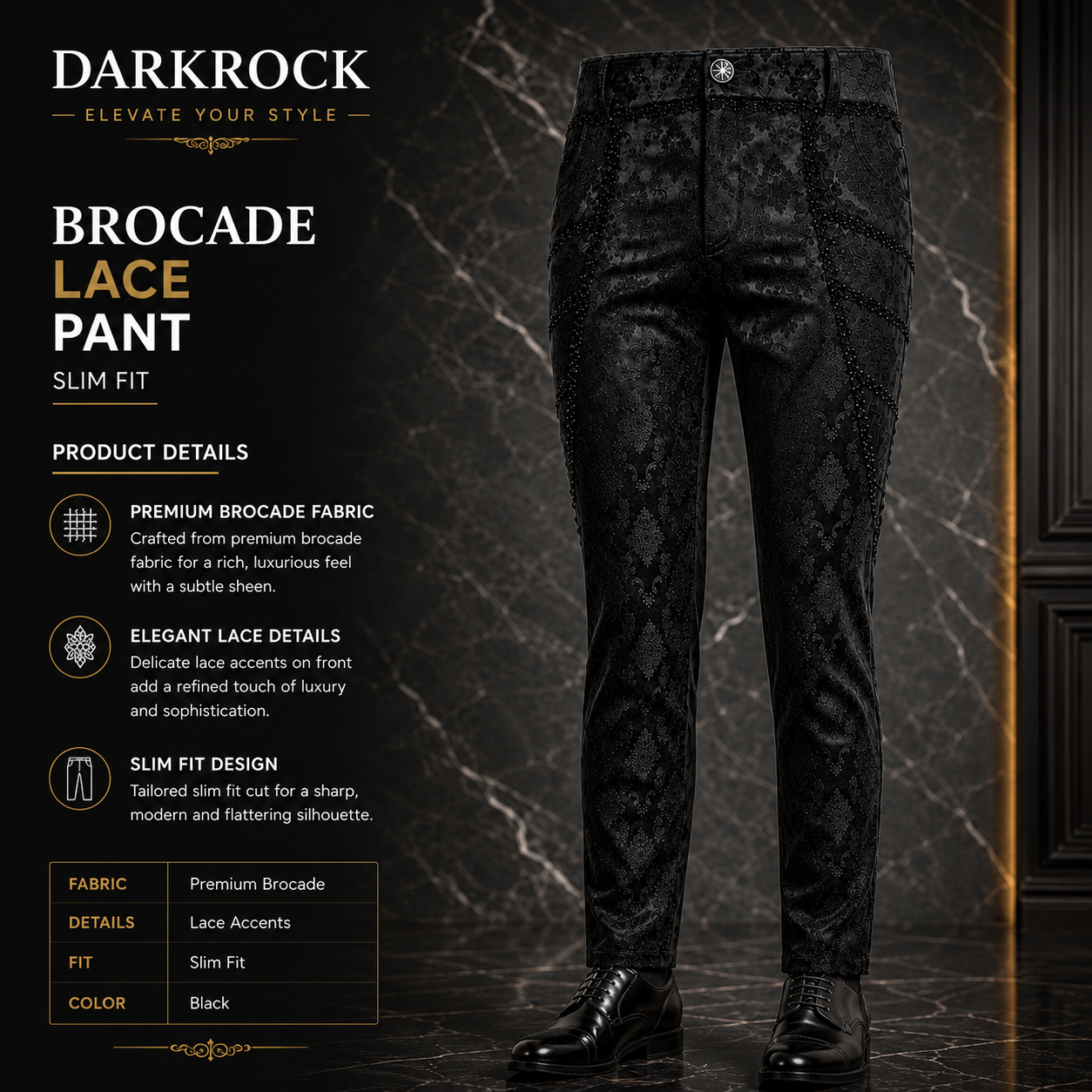 Gothic Punk Rave Mens Gothic Aristocrat Jacquard Dress Pants