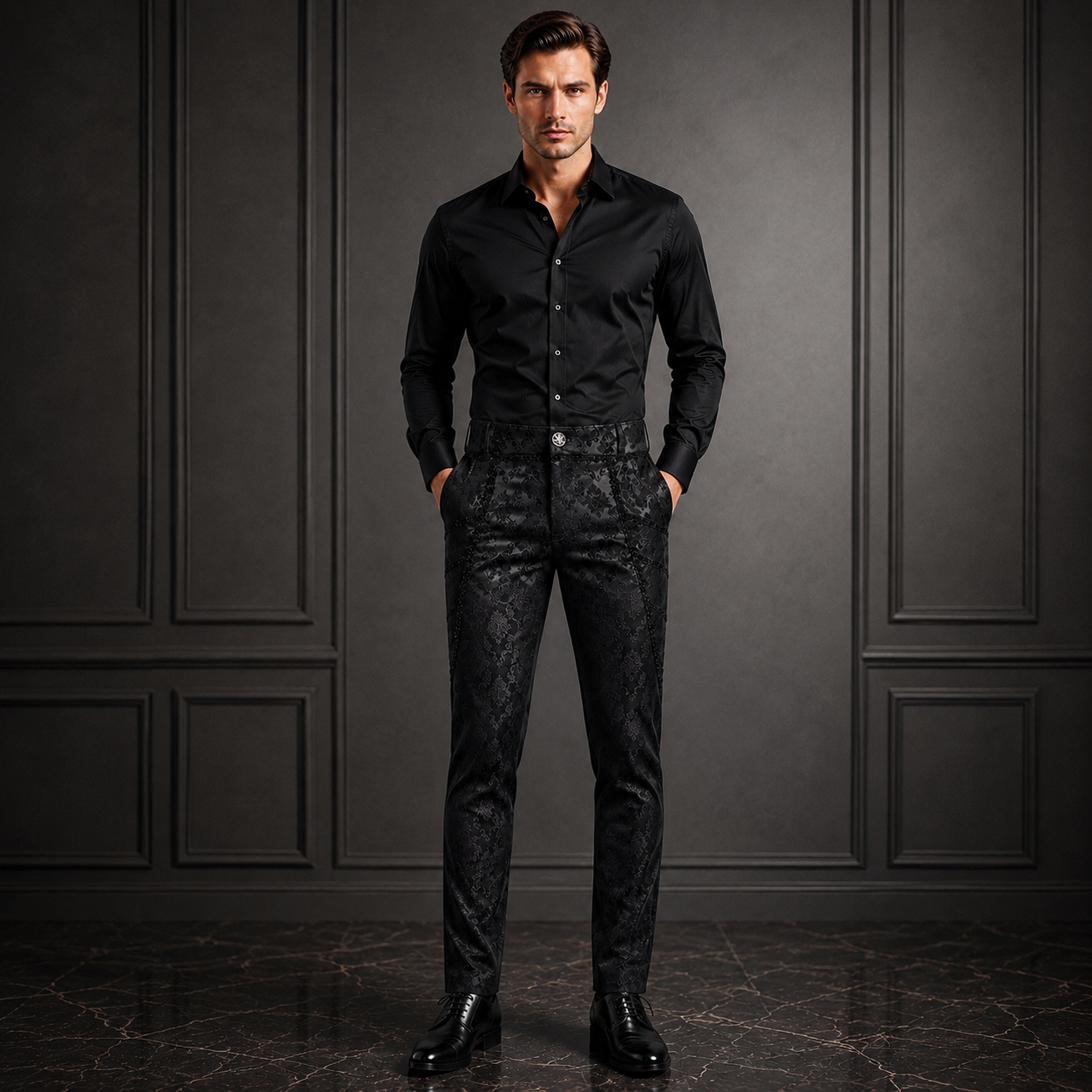 Gothic Punk Rave Mens Gothic Aristocrat Jacquard Dress Pants