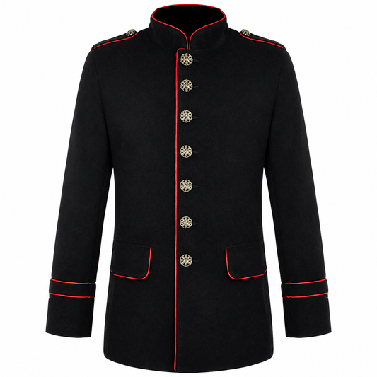 New Men's Military Style Coat Jacket Black Red Gothic Steampunk Usa Sizes Vtg