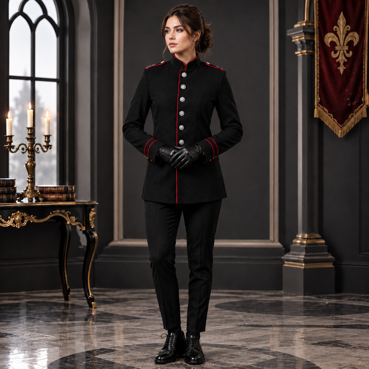 New Men's Military Style Coat Jacket Black Red Gothic Steampunk Usa Sizes Vtg