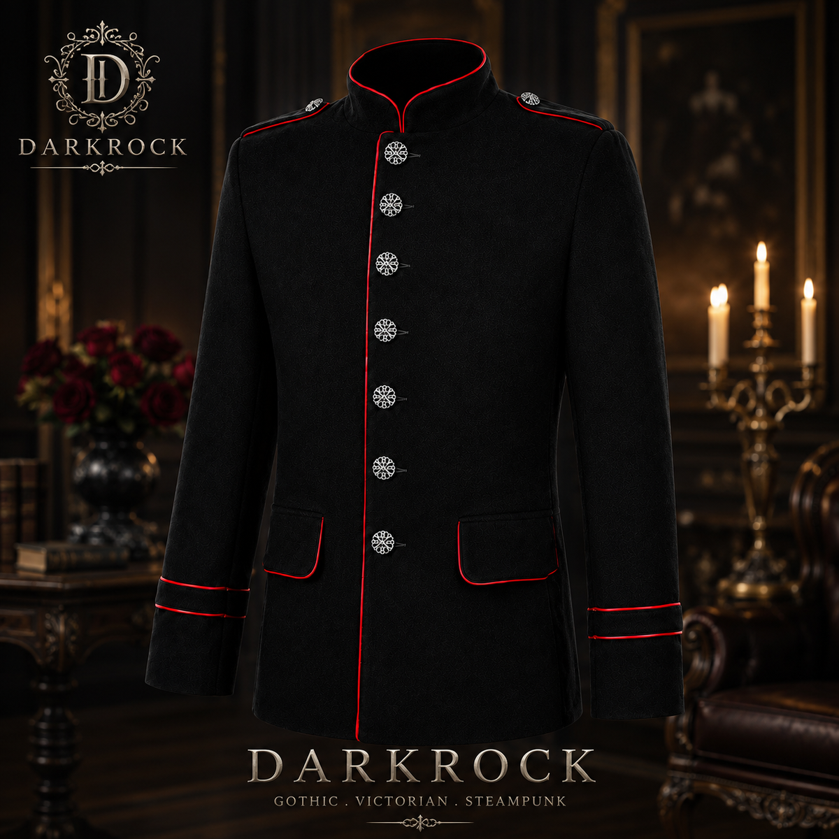 New Men's Military Style Coat Jacket Black Red Gothic Steampunk Usa Sizes Vtg