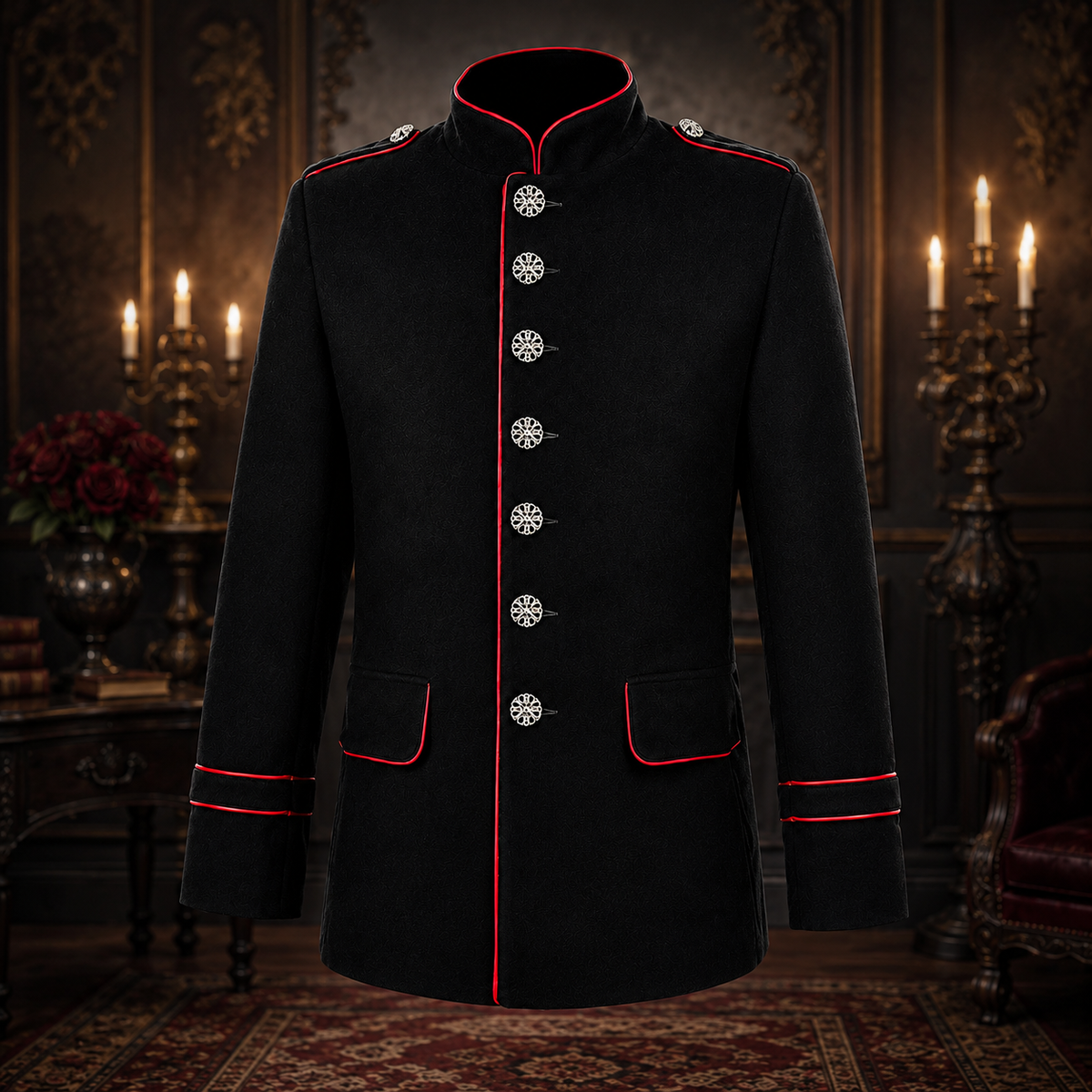 New Men's Military Style Coat Jacket Black Red Gothic Steampunk Usa Sizes Vtg