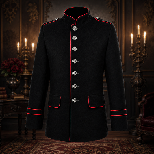 New Men's Military Style Coat Jacket Black Red Gothic Steampunk Usa Sizes Vtg