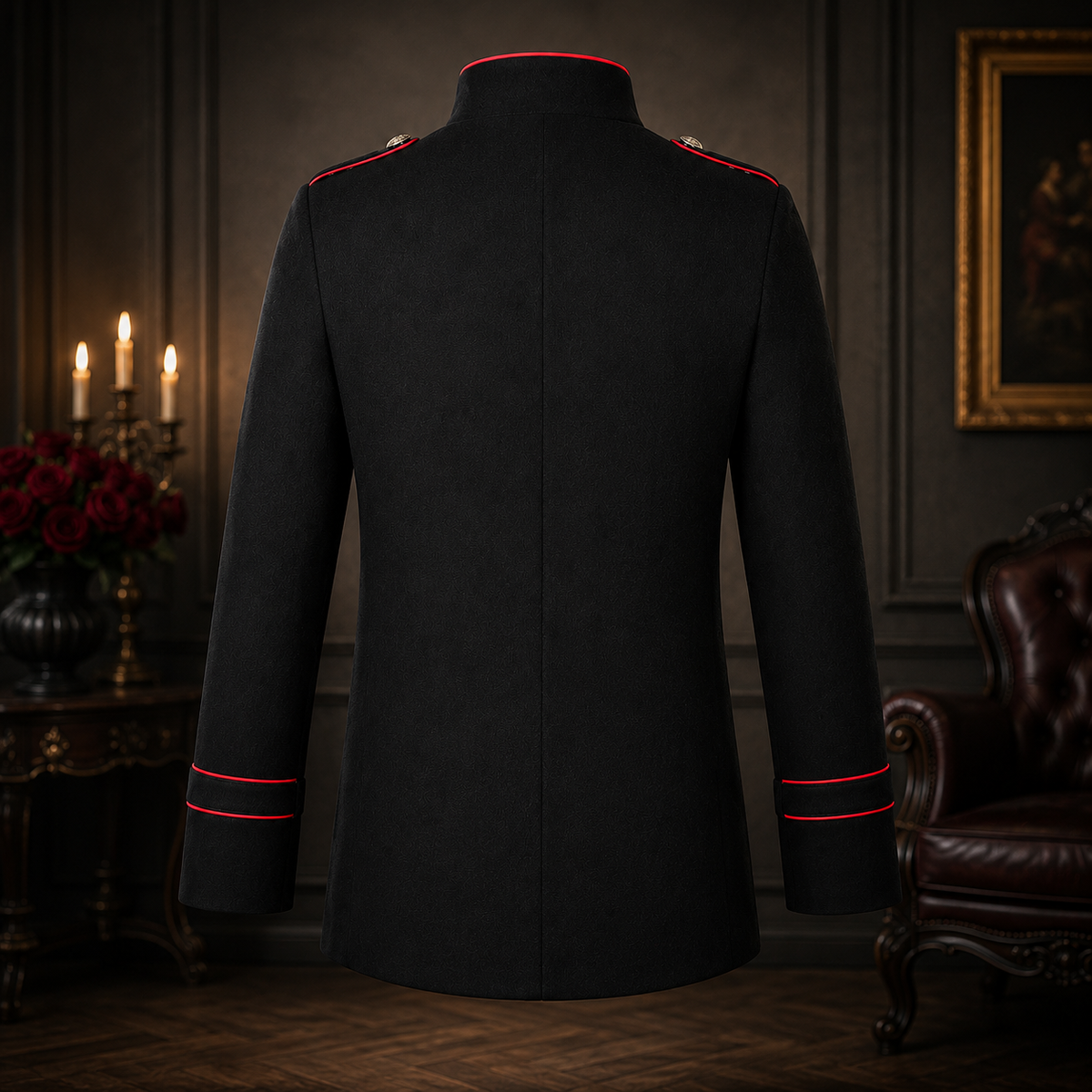 New Men's Military Style Coat Jacket Black Red Gothic Steampunk Usa Sizes Vtg