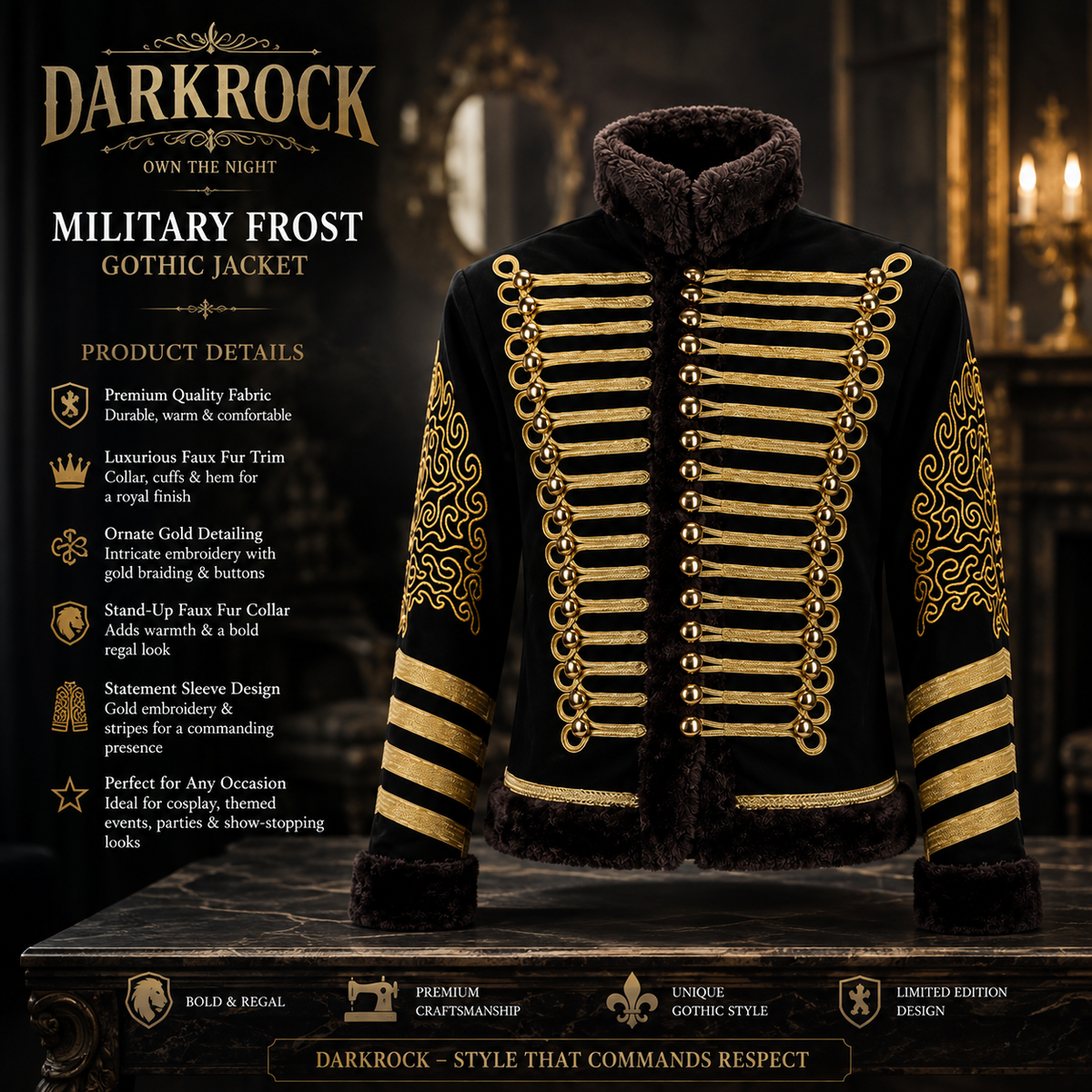 New Napoleonic Hussars Uniform Military Style Tunic Pelisse Jimi Hendrix Jacket Parade Drummer Officer Faux Fur