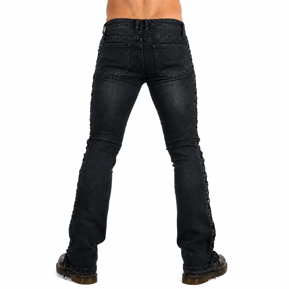 DARKROCK LACE UP ROCKER FIT RIFF BOOT CUT GOTHIC PUNK STAGE BLACK JEANS PANTS BIKER